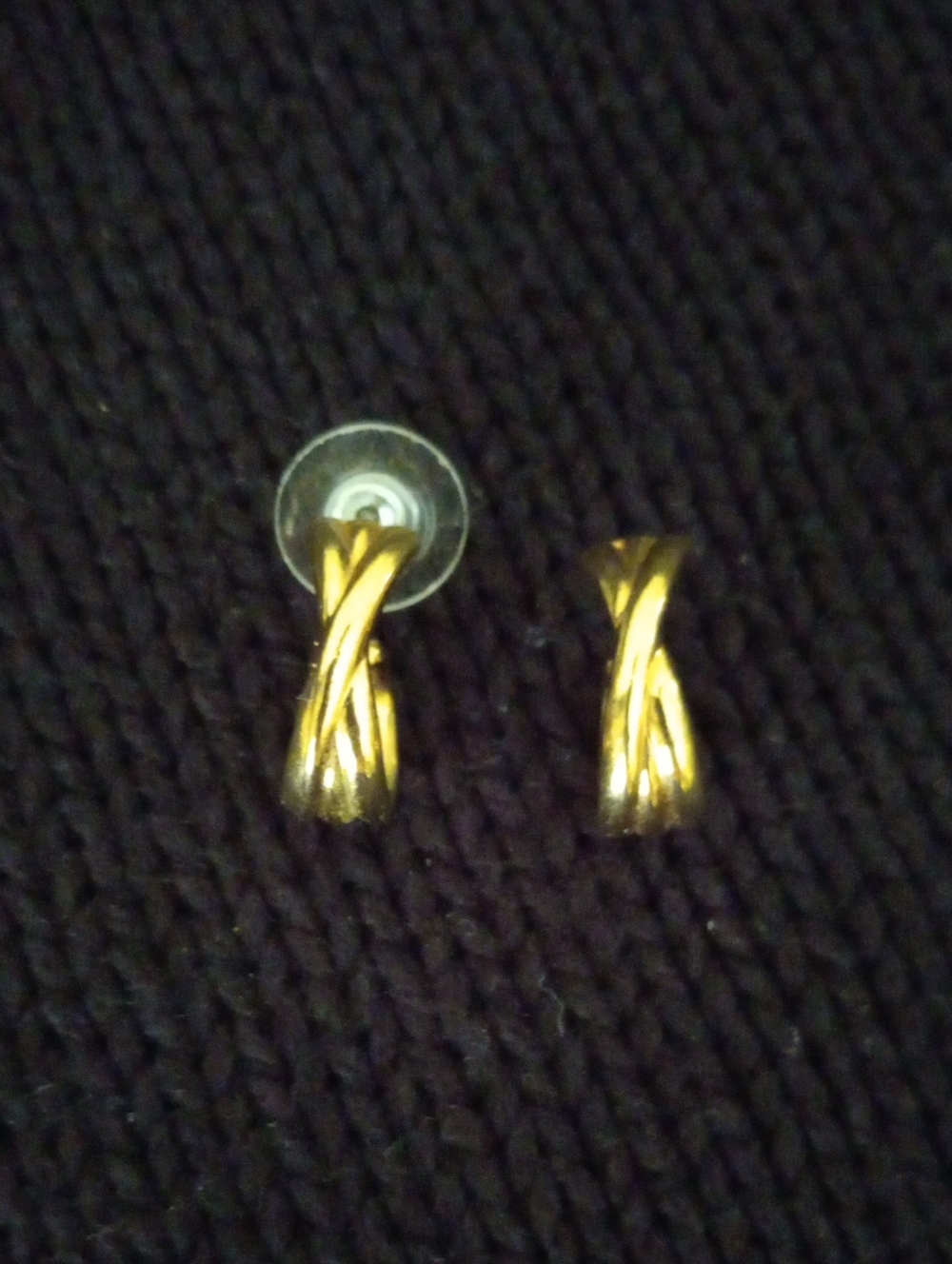 Vintage Gold Tone Twisted Ribbon Half Hoop Stud Earrings